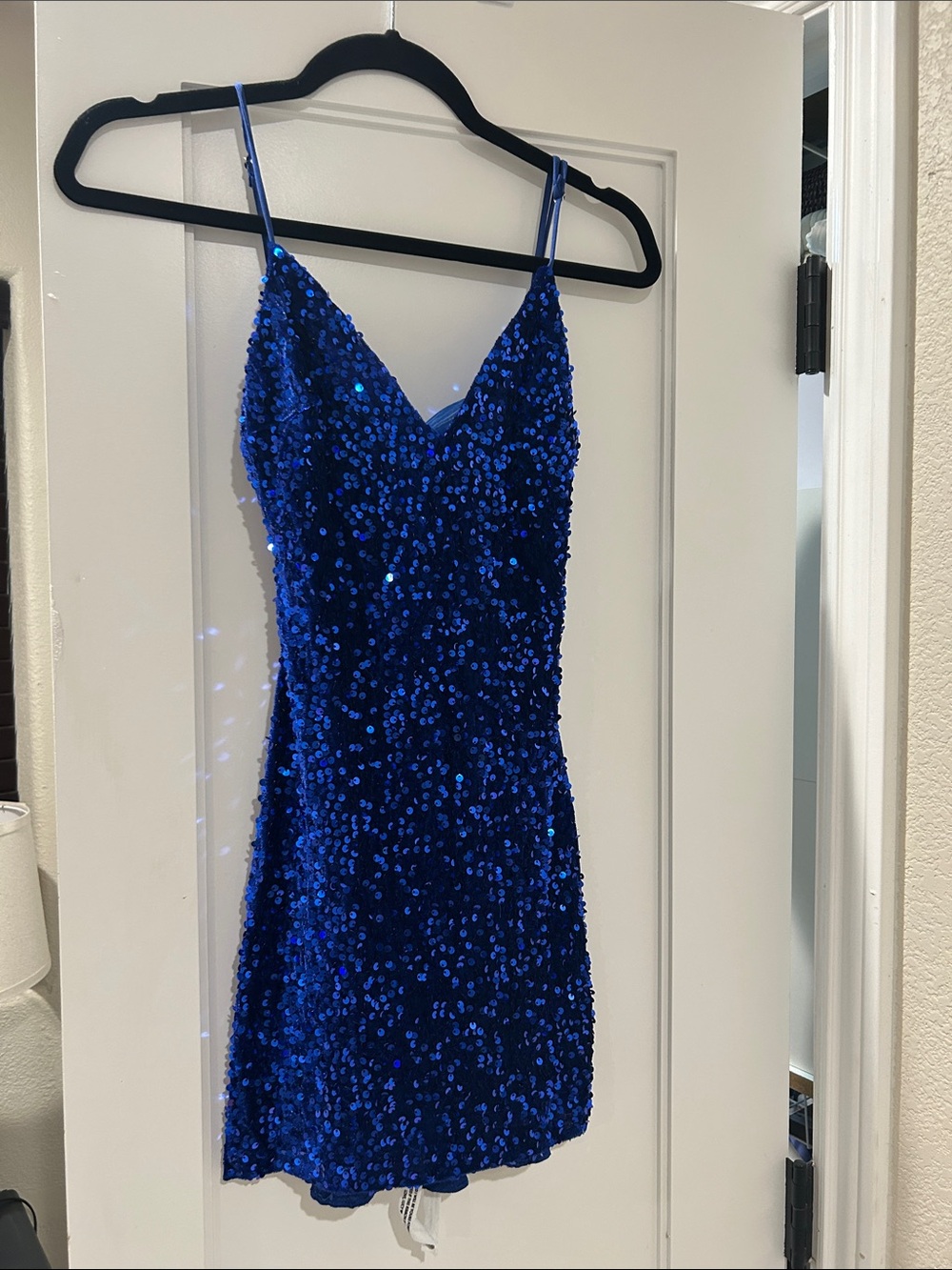 Juniors Royal Blue Sequin Lucy In The Sky Mini Dress NWT